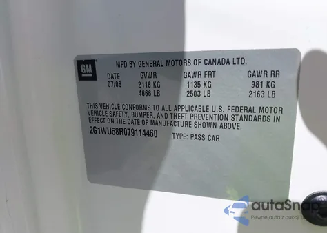 2007 Chevrolet Impala Ltz из США, поврежденный, VIN 2G1WU58R079114460